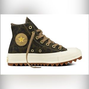 Rare! Converse Camo Green CTAS Lift Ripple Hi Lace Up Sneakers, Women’s 6